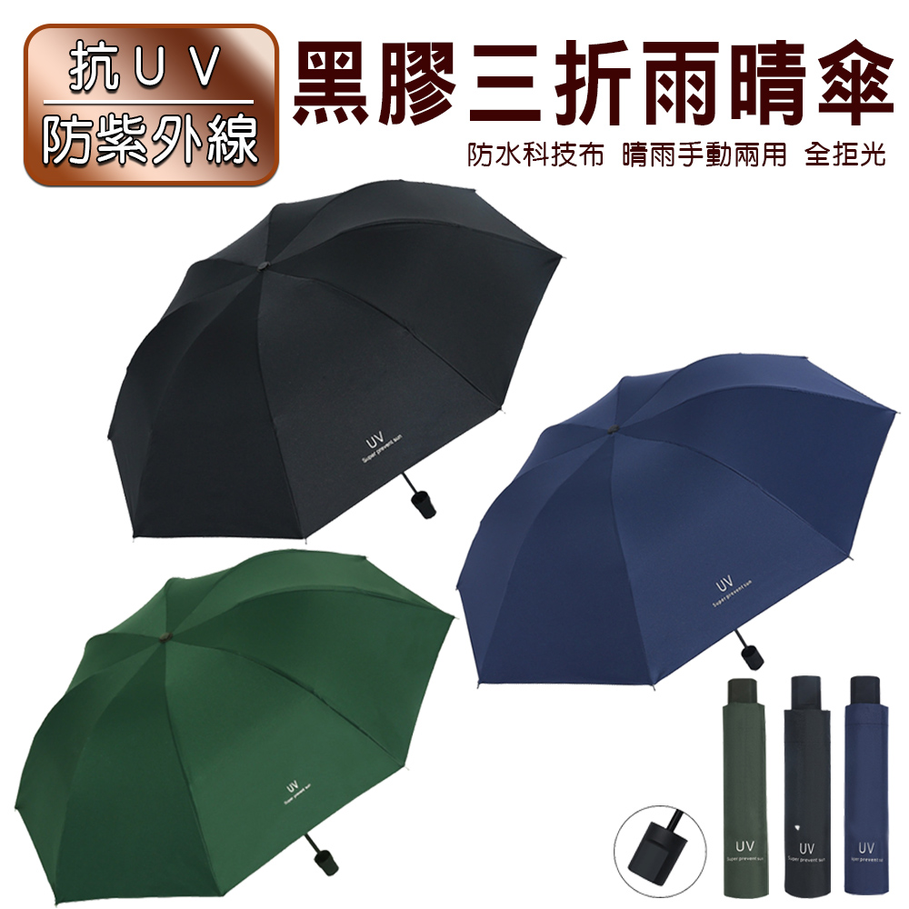 抗UV防紫外線黑膠三折晴雨傘