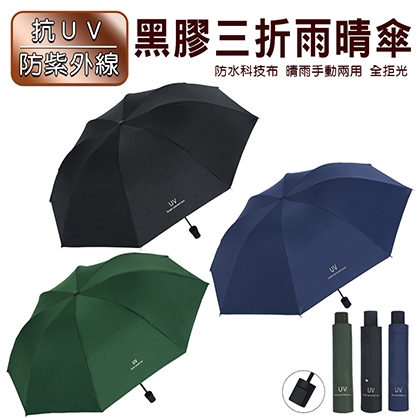 抗UV防紫外線黑膠三折晴雨傘