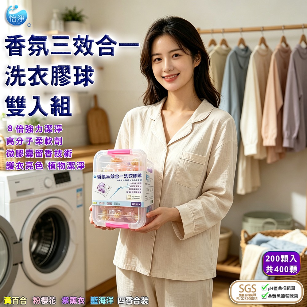 SGS認證 三效合一洗衣膠球 四香合裝 雙入組 共200顆