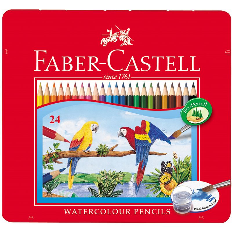 FABER-CASTELL 輝柏水性彩色鉛筆水彩色鉛筆附水彩筆鐵盒24色/盒115925