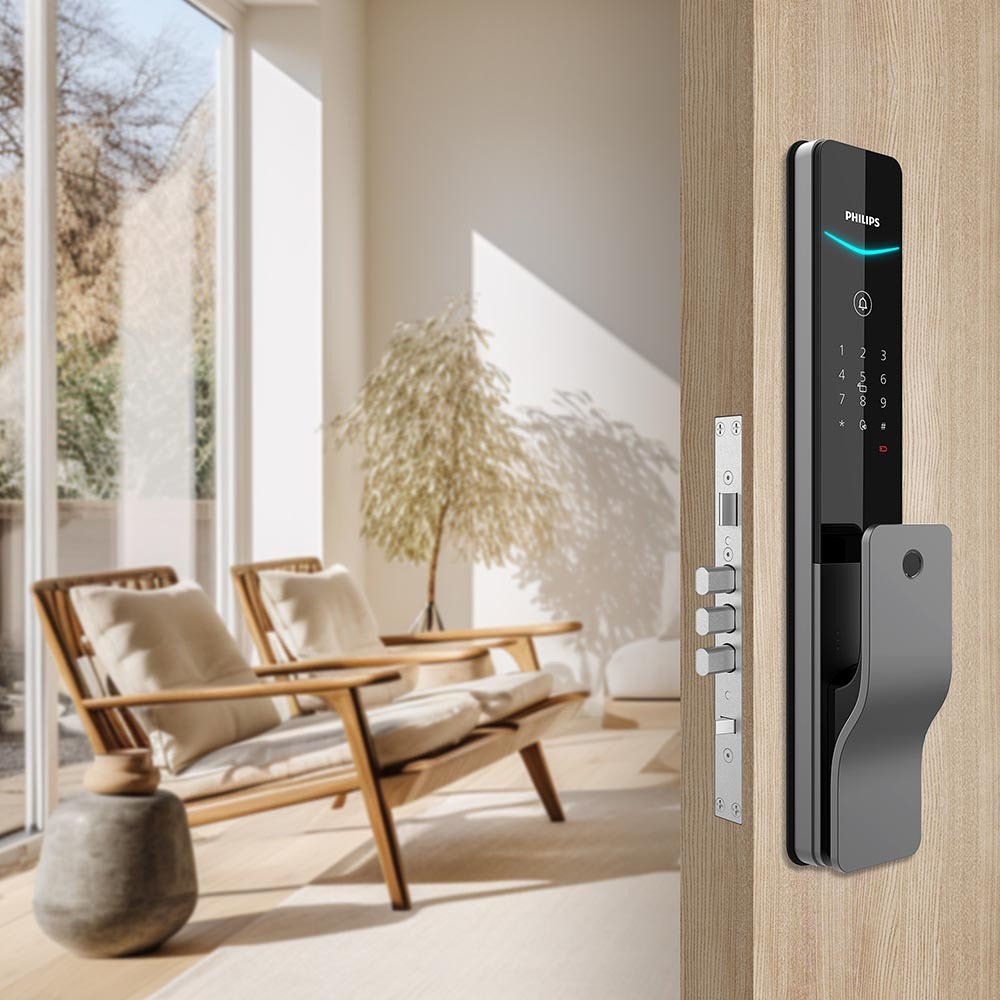PHILIPS 飛利浦 EASYKEY 推拉式 智能 門鎖 (指紋/密碼/卡片/臨時密碼/機械鑰匙) /組 DDL801-5HBS