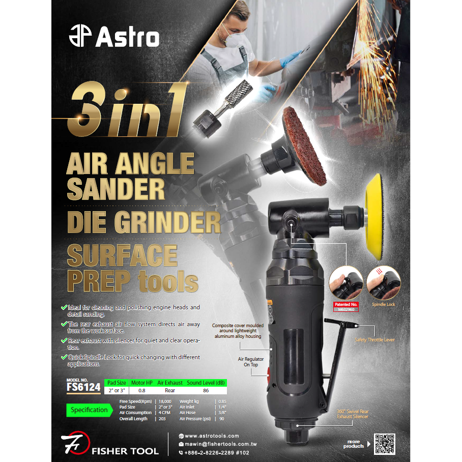 NEW FS6124 3 in 1 Tools (Air Angle Sander, Grinder, Surface Prep