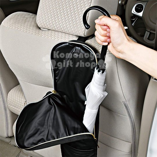 小禮堂 Hello Kitty 車用皮質雨傘收納袋 黑金 傘袋 置物袋 車用配件 小禮堂卡通百貨