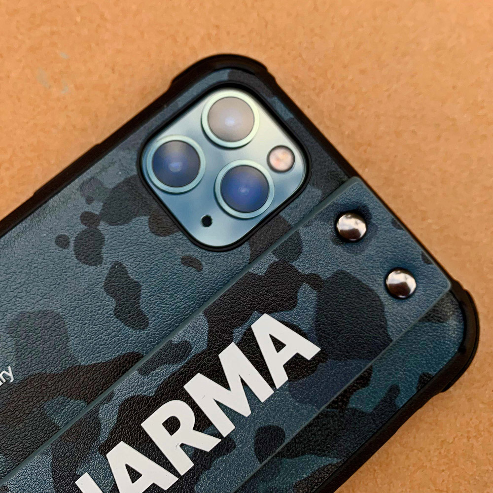 Skinarma 日本潮牌 Camo 迷彩設計腕帶支架手機防摔保護殼海軍藍iphone11 11 Pro 11 Pro Max 亞瑟3c生活