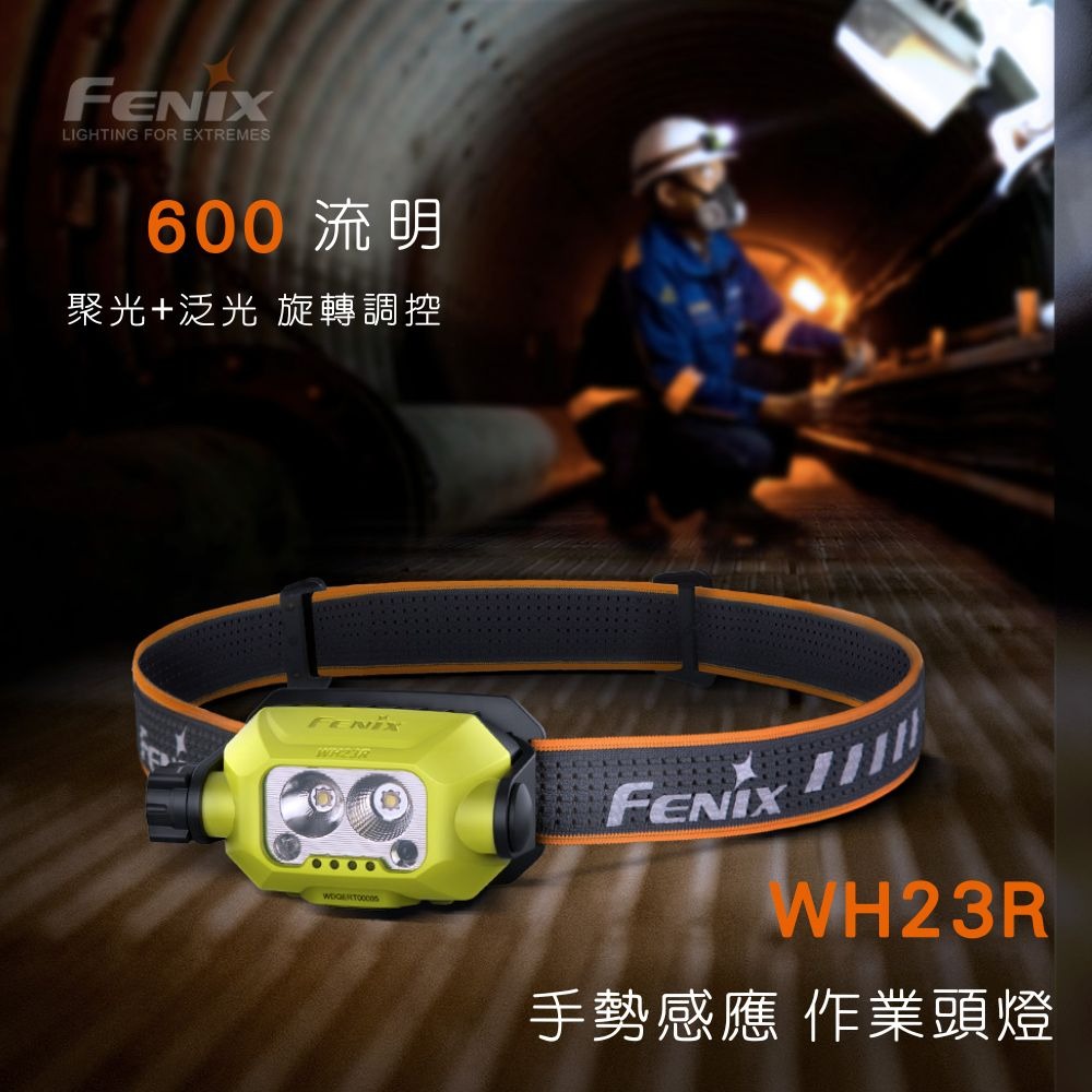 安心と信頼 Fenix WH23R 作業用ヘッドランプ 600ルーメン USB-C 充電式 モーションセンサー起動付き 